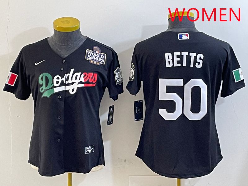Women Los Angeles Dodgers 50 Betts Black Mexico Game 2025 Nike MLB Jersey style 3